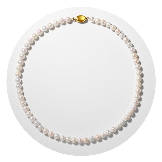 Freshwater Cultured Pearl Necklace for Women - 6-7mm AAAA+ Round Natural Real Pearls Jewelry Gift with 18K Gold Clasp