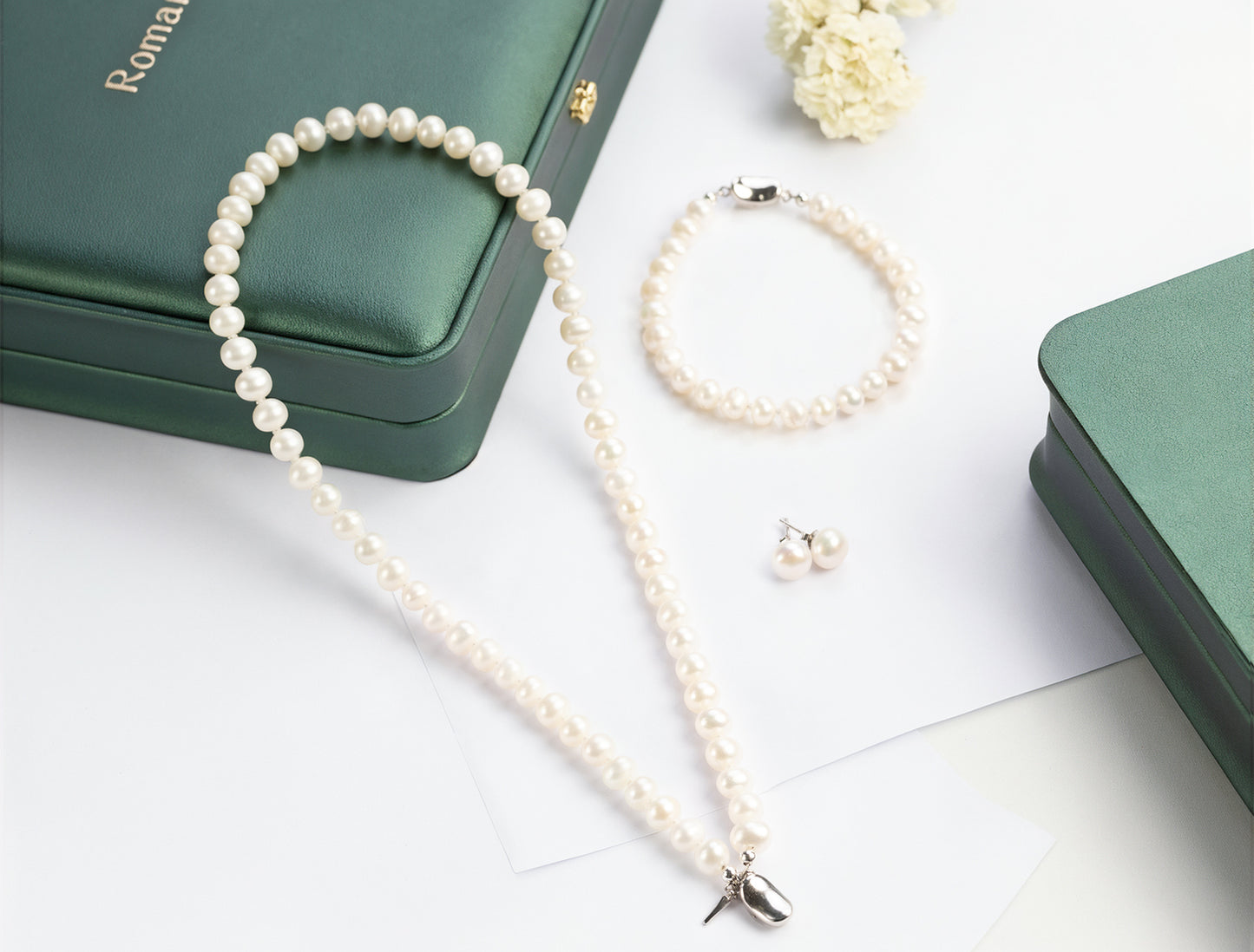 7-8MM AAAA+ Round Freshwater Cultured Pearl Necklace Set Includes Stunning Bracelet and Stud Earrings Jewelry for Women