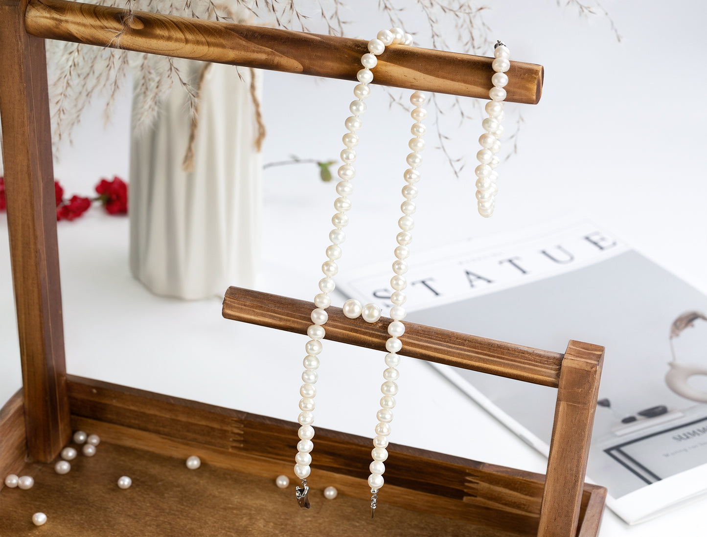 7-8MM AAAA+ Round Freshwater Cultured Pearl Necklace Set Includes Stunning Bracelet and Stud Earrings Jewelry for Women