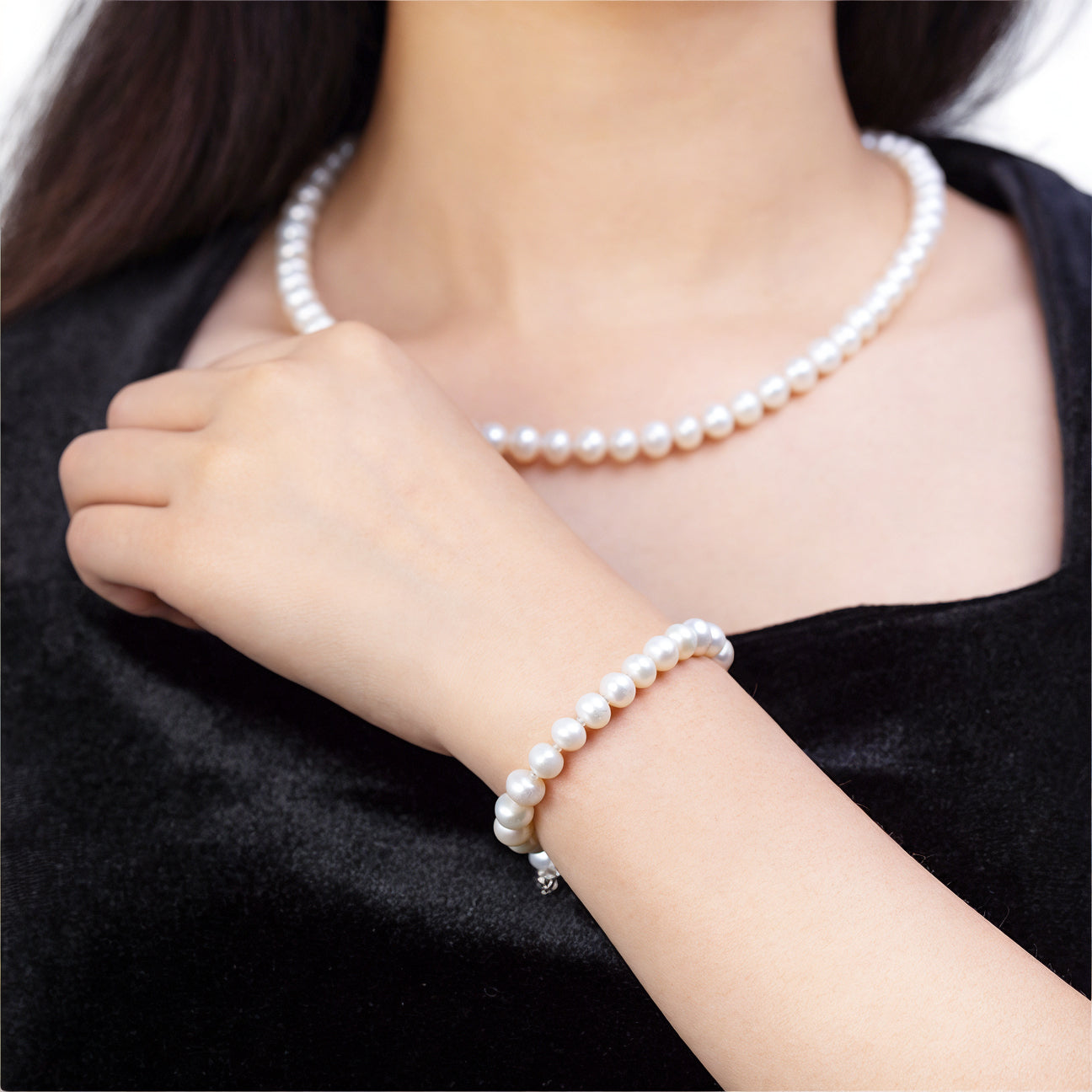7-8MM AAAA+ Round Freshwater Cultured Pearl Necklace Set Includes Stunning Bracelet and Stud Earrings Jewelry for Women