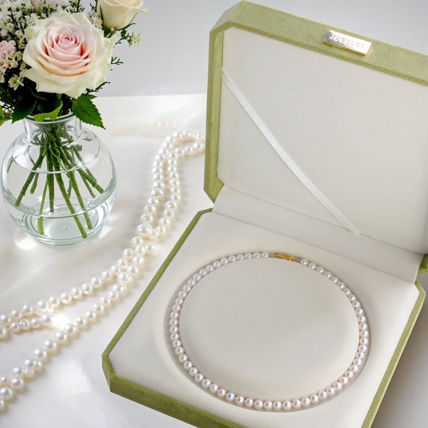 Freshwater Cultured Pearl Necklace for Women - 6-7mm AAAA+ Round Natural Real Pearls Jewelry Gift with 18K Gold Clasp