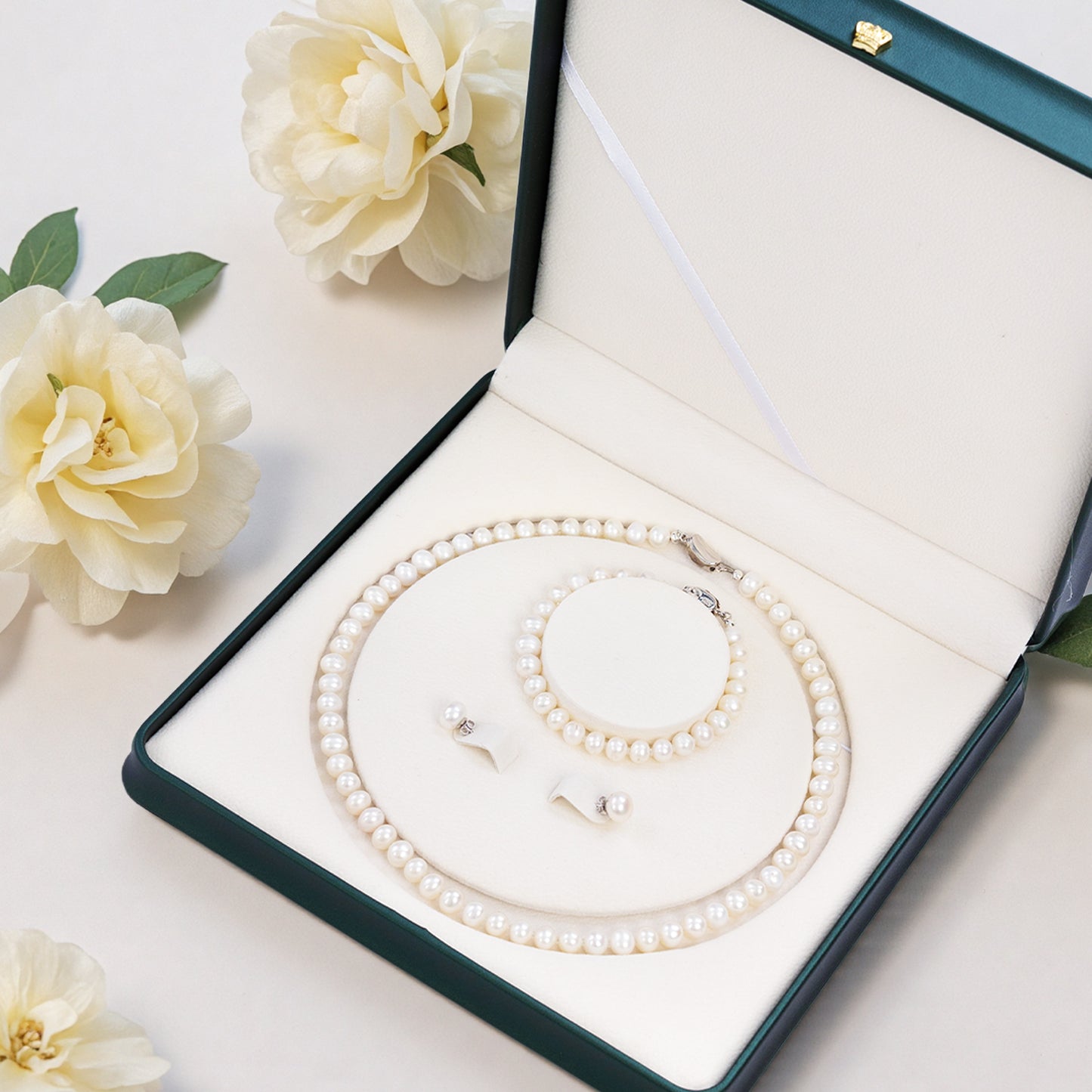 7-8MM AAAA+ Round Freshwater Cultured Pearl Necklace Set Includes Stunning Bracelet and Stud Earrings Jewelry for Women