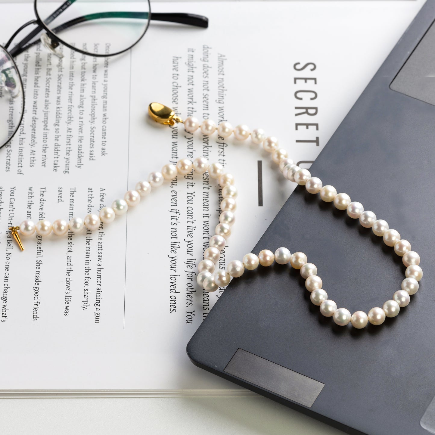 Freshwater Cultured Pearl Necklace for Women - 6-7mm AAAA+ Round Natural Real Pearls Jewelry Gift with 18K Gold Clasp