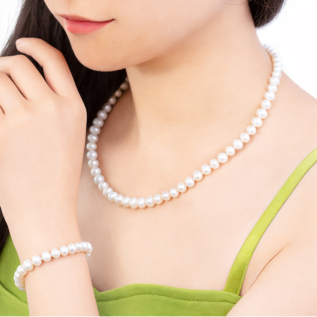 7-8MM AAAA+ Round Freshwater Cultured Pearl Necklace Set Includes Stunning Bracelet and Stud Earrings Jewelry for Women